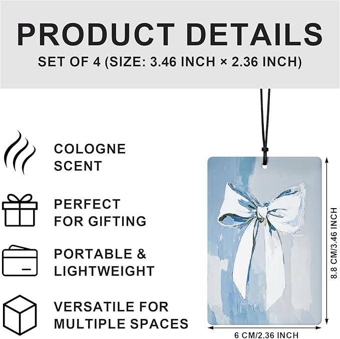 Trendy Western Cowgirl Car Air Freshener 4 Pcs, Retro Horse Cowgirl Boots Bow Hanging Air Freshener for Cars Closet Drawer Books Bathroom, Girly Car Accessories Mirror Decor for Women（Blue)