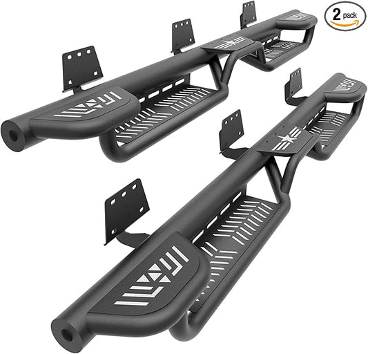 Double Cab Three Raised Steps Quad Cab Running Boards Compatible with 2019-2025 Dodge Ram 1500 New Body Double/Extended Cab Side Steps, Bolt-on Nerf Bar, Heavy-Duty Steel Two Stairs Design