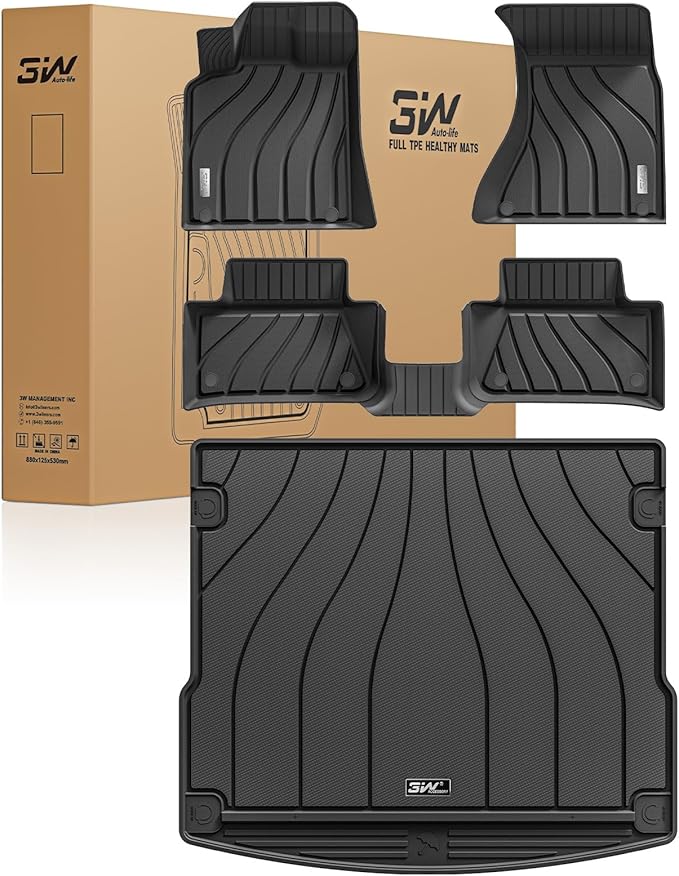 3W Floor Mats & Cargo Liner for Porsche Macan 2014-2025 TPE All Weather Custom Fit Floor Liner for Macan Full Set Car Liner Black