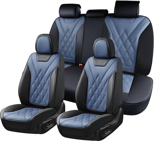 Coverado Car Seat Covers Full Set, Seat Covers for Cars, Front Seat Covers and Back Seat Cover Waterproof Leather Automotive Seat Cover, Universal Car Interior Protectors Cushion for Most Cars