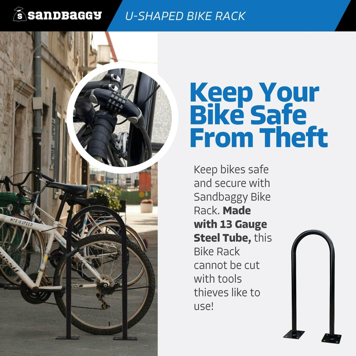 Sandbaggy U Shaped Bike Rack - Outdoor, Commercial - Galvanized Steel - Surface/Ground Mounted (10, Orange)