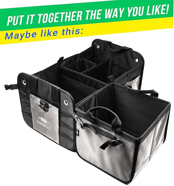 Large Car Trunk Organizer for SUV - Trunk Storage - Modular Configurable Detachable Collapsible - Minivan Truck Sedan Van - 3 Compartment XL, Gray