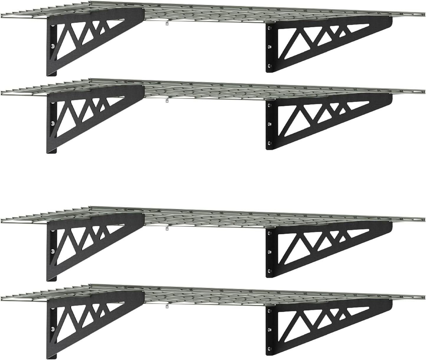 SafeRacks Wall Shelves - 4 Pk 24"x48" Wall Mountable Shelving Unit for Storage Rack, Pantry Shelves, Utility Shelving, Heavy Duty Shelves w/8 Accessory Hooks, 500lbs Capacity, Hammertone