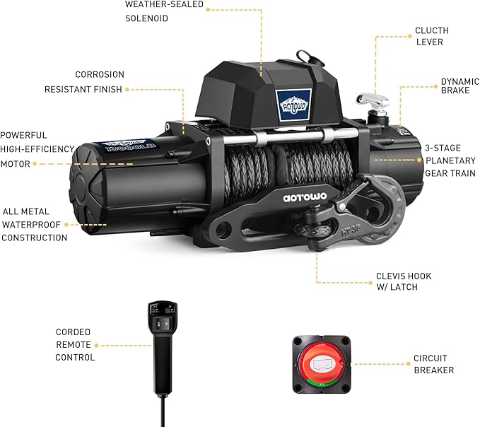 13000 lb Electric Winch 12V Winch Waterproof Synthetic Rope Fit SUV Truck Jeep Wrangle