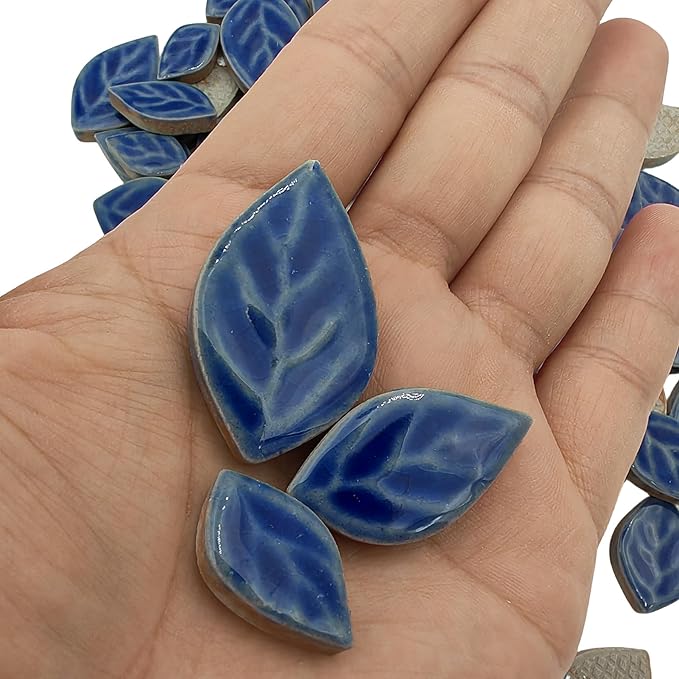 1.1lb Random Leaves Ceramics Mosaic Tiles, Making Creative Ceramic Mosaic Pieces for DIY Craft,Flowerpots, Vases, Cups, Garden Decor (Cracked Ice Blue)