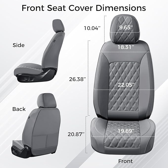 Huidasource Gray Seat Covers Full Set, Gray Seat Covers 5 Seats Waterproof Nappa Leather, Universal Fit for Most Cars,Van,Truck, SUV, Honda Civic Nissan Compass Sentra Focus Explorer(Full Set/Gray)