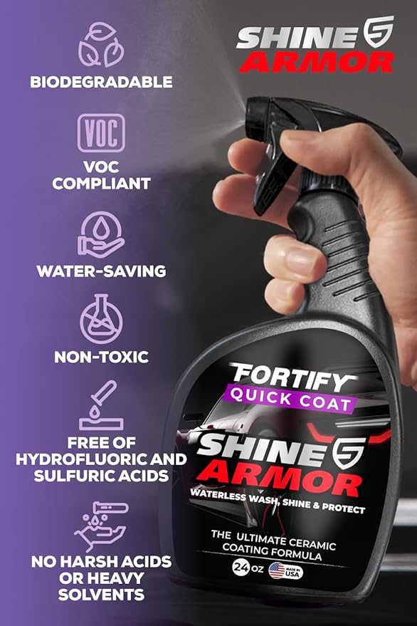 SHINE ARMOR Ceramic Coating Fortify Quick Coat Car Wax Polish Spray Waterless Wash & Wax Hydrophobic Top Coat Polish & Polymer Paint Sealant Detail Protection (24 Fl Oz)