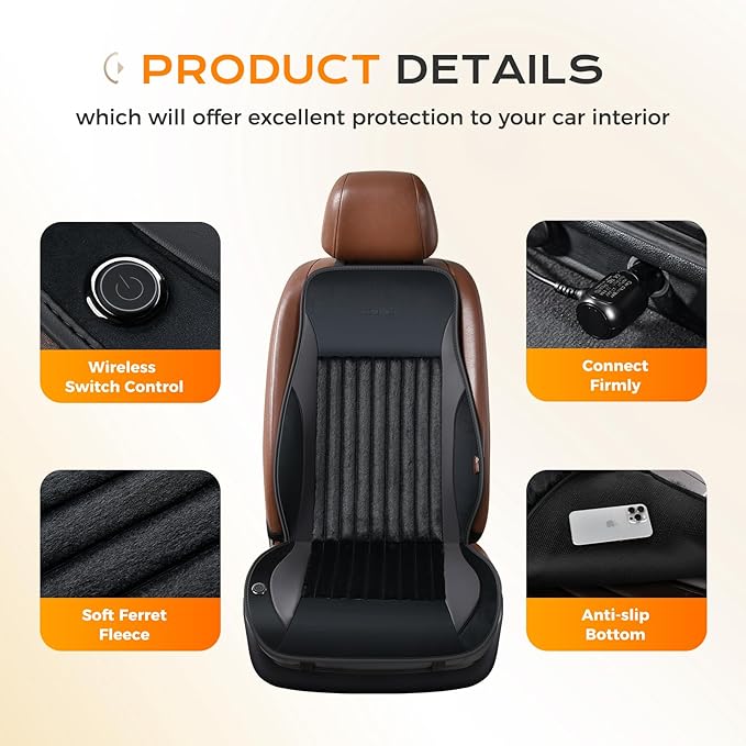 Coverado Front Seat Covers, Full Back and Seat Cushion for Driver or Passenger, Soft Velour & Leather Car Seat Cushion, Winter Car Seat Protector Universal Fit for Most Cars, Suvs Trucks