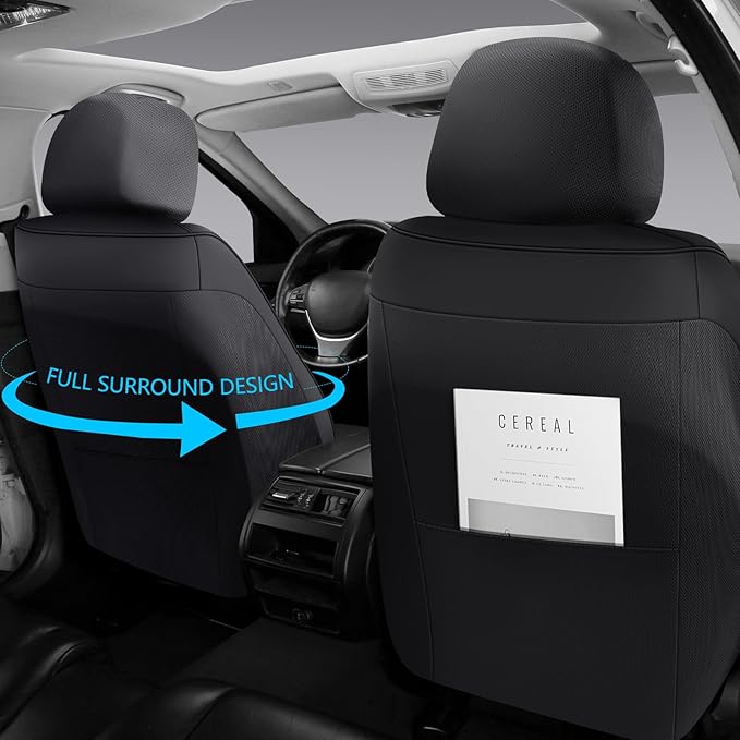 NS YOLO Leather Car Seat Covers Front Pair,Universal Fit for Most Cars,SUVs and Sedans,Waterproof Luxury Leatherette Cushions, 2 Car Seat Protectors (Black, Front Pair-2 Seats(Driver and Passenger))