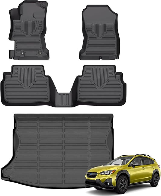 Floor Mats & Cargo Liner for 2018-2023 Subaru Crosstrek & 2017-2023 Impreza (Not Hybrid Models) All Weather Automotive TPE Liners Set Anti-Slip Waterproof Floor Liners Accessories Black