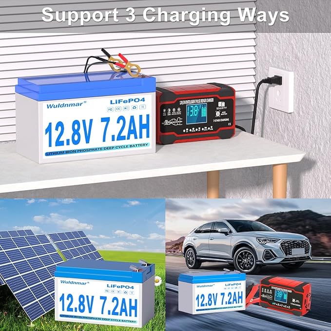 12V 7.2Ah LiFePO4 Battery, Lithium Battery with BMS, 3000+ Cycles, 92.16WH Deep Cycle Battery for Marine Battery, Car, RV, Golf Cart, Solar, Trolling Motor, Replace AGM/SLA