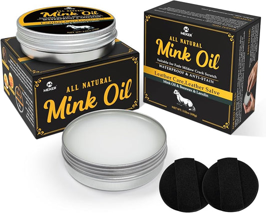 MEKER Mink Oil for Leather Boots, Leather Conditioner and Cleaner 3.52 oz-All-Natural Waterproof Soften and Restore Shoes