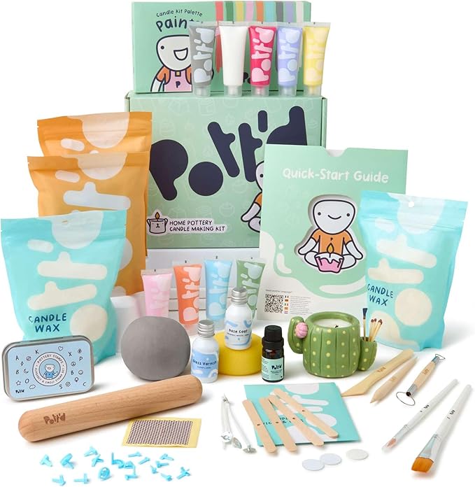 Pott’d Home Pottery Candle Making Kit, DIY Candle Making Kit for Adults. Make Your Own Candles with Air-Dry Clay, Wax, Wicks, Tools, Fragrance Oil & Easy-to-Follow Guide