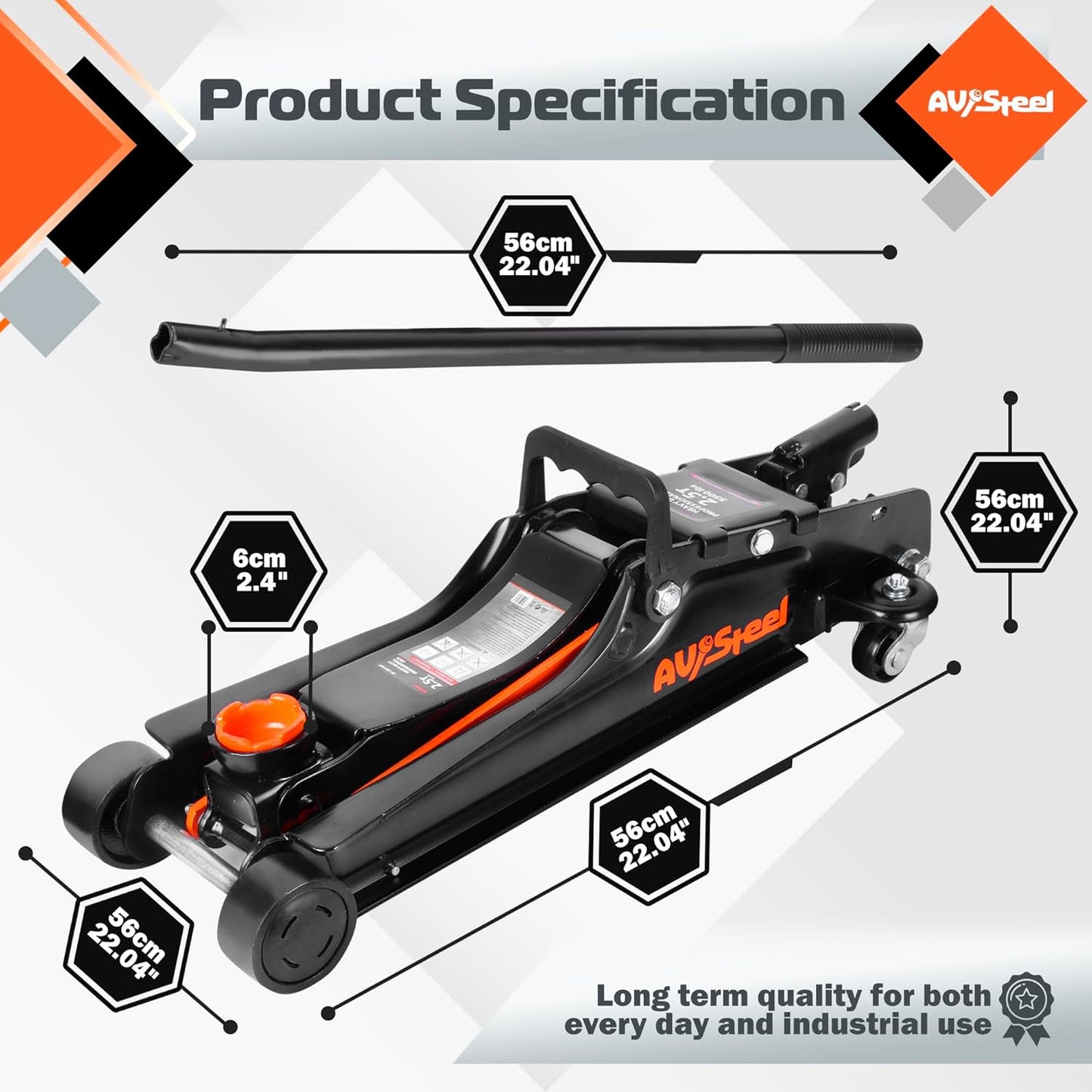 Floor Jack 2.5 Ton (5500 lbs), Low Profile Floor Jack with Single Piston Pump, Heavy Duty Steel Hydraulic Jack for Car, Jack for Car with Lifting Range 3.4'' to 14.6''