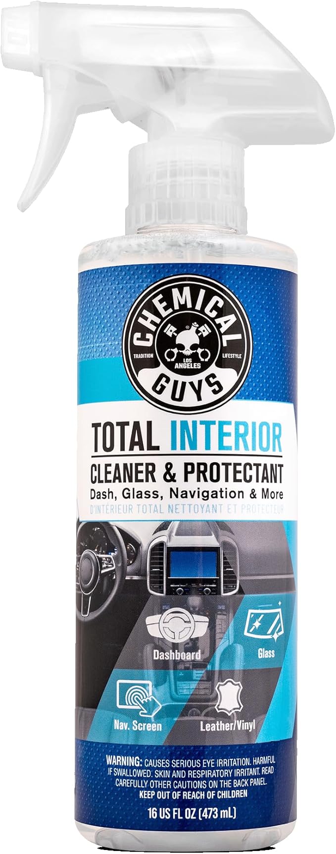 Chemical Guys Total Interior Cleaner & Protectant - Cleans and Protects Leather, Vinyl, Plastic, Rubber, and Glass with a Streak-Free Finish for Cars, Trucks, SUVs, RVs, and More - 16 oz