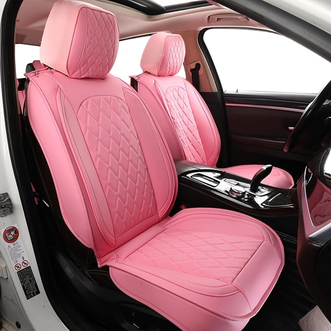 MIROZO Front Seat Covers Pink,2PCS Car Seat Covers Faux Leather Automotive Seat Cover Car Seat Protector Vehicle Seat Cover for Sedan, Truck and SUV (2PCS Front, Pink)