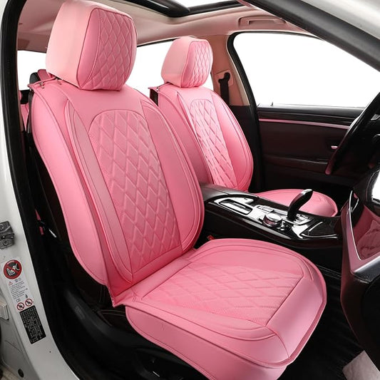 MIROZO Front Seat Covers Pink,2PCS Car Seat Covers Faux Leather Automotive Seat Cover Car Seat Protector Vehicle Seat Cover for Sedan, Truck and SUV (2PCS Front, Pink)