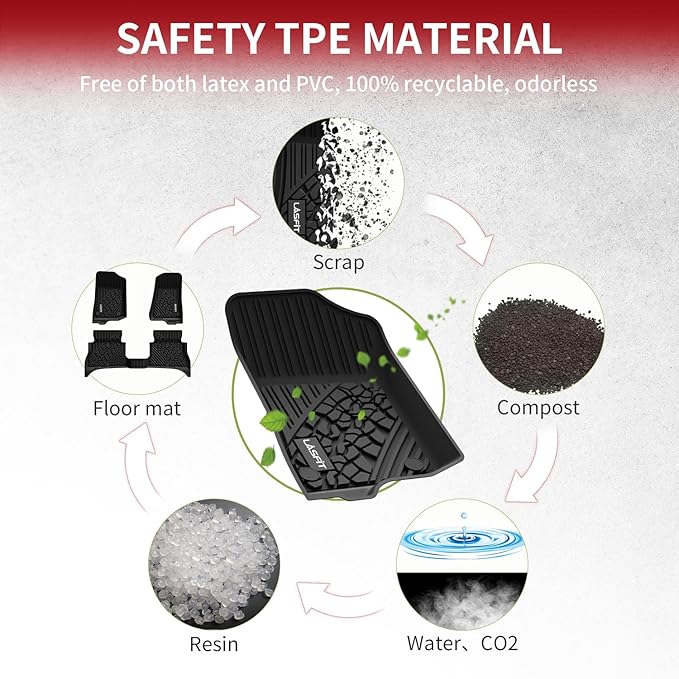 LASFIT Floor Mats for Jeep Wrangler Unlimited 4XE 2021-2024 2025 4 Door Plug-in Hybrid EV-Gas (PHEV), All Weather TPE Custom Fit Car Mats Floor Liners 1st & 2nd Row, Black