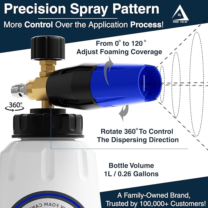 Foam Cannon for Pressure Washer, 1.1mm Orifice, 1000-4000 PSI, 1/4 Inch Quick Connector, Wide Neck and Adjustable Spray, Heavy Duty Car Snow Foam Blaster for Superior Foaming & Deep Clean, Blue