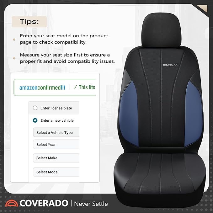 Coverado Seat Covers, Car Seat Covers 5 Seats, Luxury Leather Seat Protectors, All-Weather Protection, Blue Auto Seat Covers Full Set Universal Fit for Most Vehicles SUV Truck Sedan