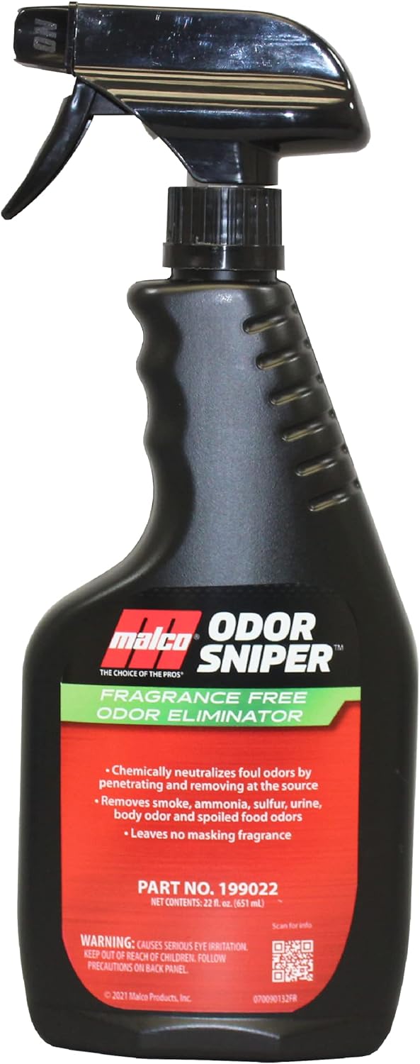 Malco Odor Sniper - Fragrance-Free Odor Eliminator for Car Interiors/Penetrates Odors at the Source/Chemically Neutralizes Foul Scents in Your Vehicle / 22 Oz. (199022)