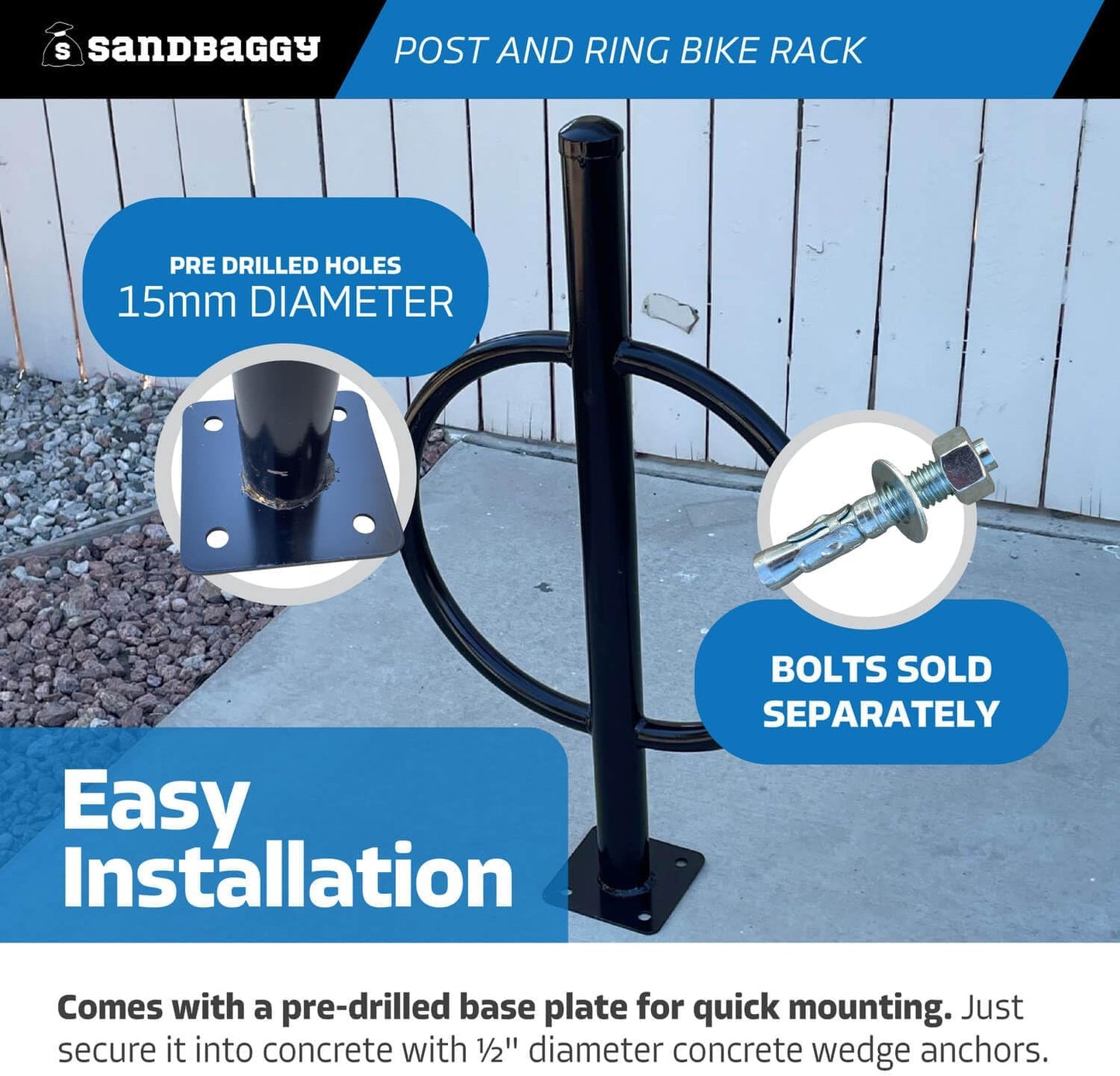 Sandbaggy Post and Ring Bike Rack - Commercial Bike Racks - Galvanized Steel - Anti-Theft Design - In Ground, Apartments, Sidewalks, Industrial (Red, 2)