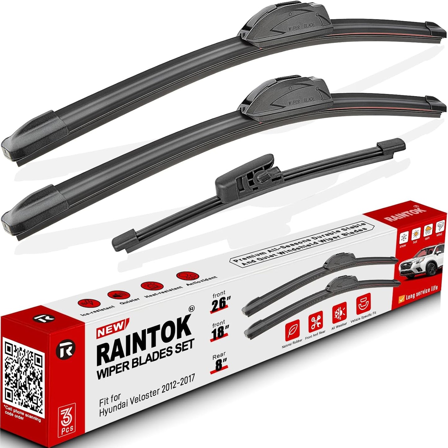 Windshield Wiper Blades Replacement for Hyundai Veloster 2012 2013 2014 2015 2016 2017 Original Factory Quality Front Rear Wipers Blade Set for My Car - 26" 18" 8" (Pack of 3)