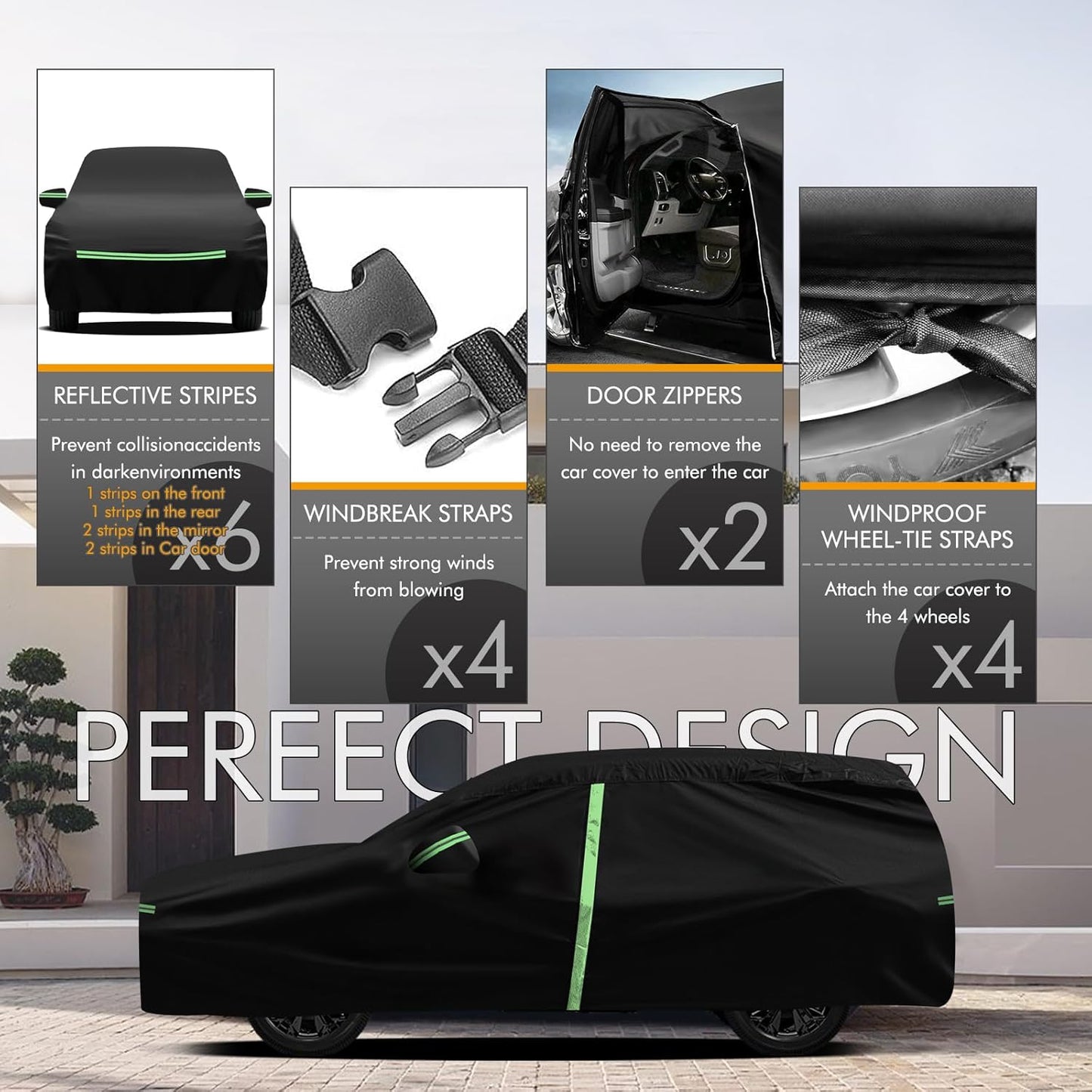 Car Cover for Honda CRV 1997-2025, Toyota RAV4 1996-2025, 210D Outdoor Waterproof UV Protection, Rain Sun Snow Protector with Cotton Layer, Zipper Door, Reflective Strip, Storage Bag