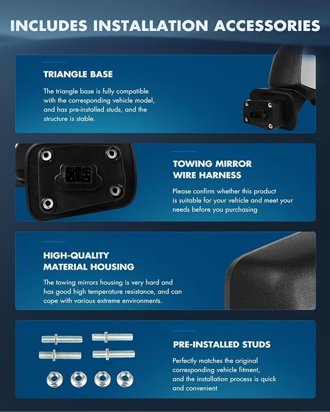 ECCPP Tow Mirrors Towing Mirrors Fit For 2019-2023 For GMC For Serria 1500 With Left Right Side With Power Heated light on cover puddle light Blind spot light Temp sensor Manual Folding