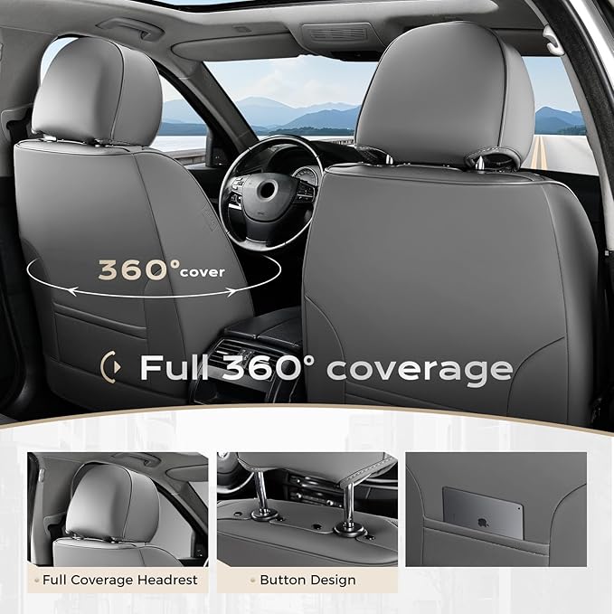 Coverado Car Seat Covers, Front Covers for Cars, Car Seat Cover Front Seats, Automotive Seat Cover, Waterproof, Leather Car Seat Cushion, Universal Interior Covers Seat Protectors for Most Cars