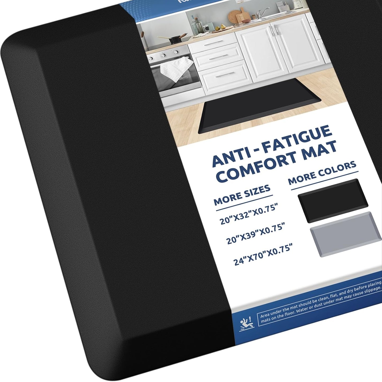 KitchenClouds Kitchen Mat Cushioned Anti Fatigue Rug 24"x70" Waterproof, Non Slip, Standing and Comfort Desk/Floor Mats for House Sink Office (Black,0.8inch)