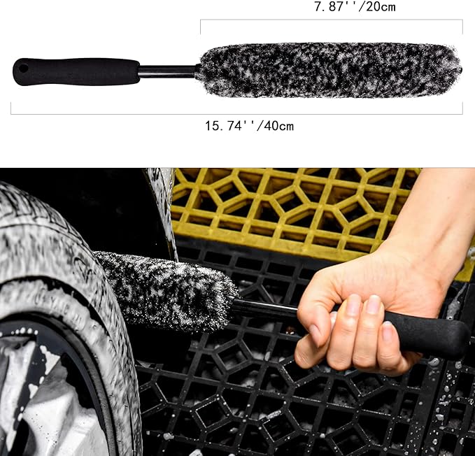 Metal Free Soft Wheel Cleaner Brush, Synthetic Wool Rim Cleaning Brush, Highly Water Absorption, Dense and Durable Tire Brush for Cleaning Wheels, Rims, Spokes, Fenders, Engines…