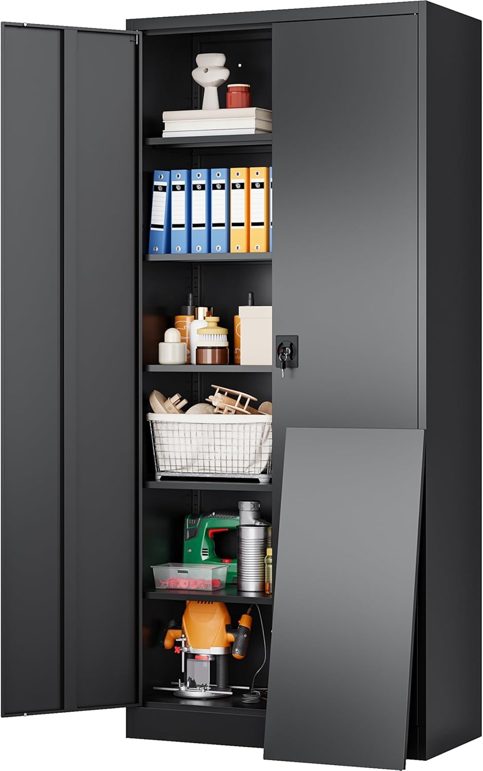 SISESOL Wide & Deep Metal Storage Cabinet with Lock & 5 Adjustable Shelves,72" Black Garage Storage Cabinet with Locking Doors,Lockable Cabinets for Home,Office,Garage,Shop,Basement 72x36x18