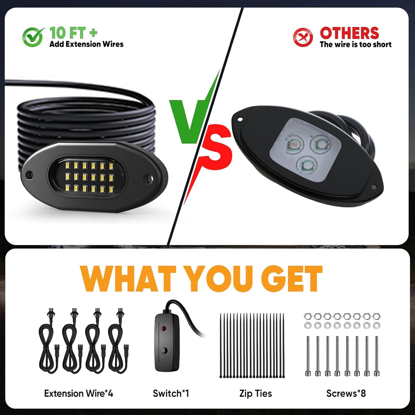 Honalia Pure White Rock Lights 4 Pods, 6000K White LED Rock Lights Kits with Switch