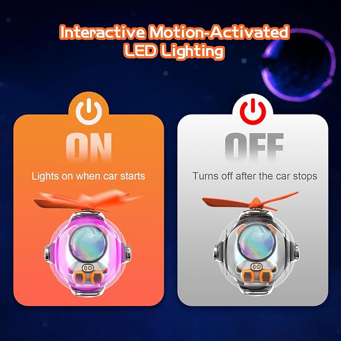 Astronaut Design Car Air Freshener with LED Lights & 4 Scented Pads – Light Fragrance, Decorative Auto Accessories
