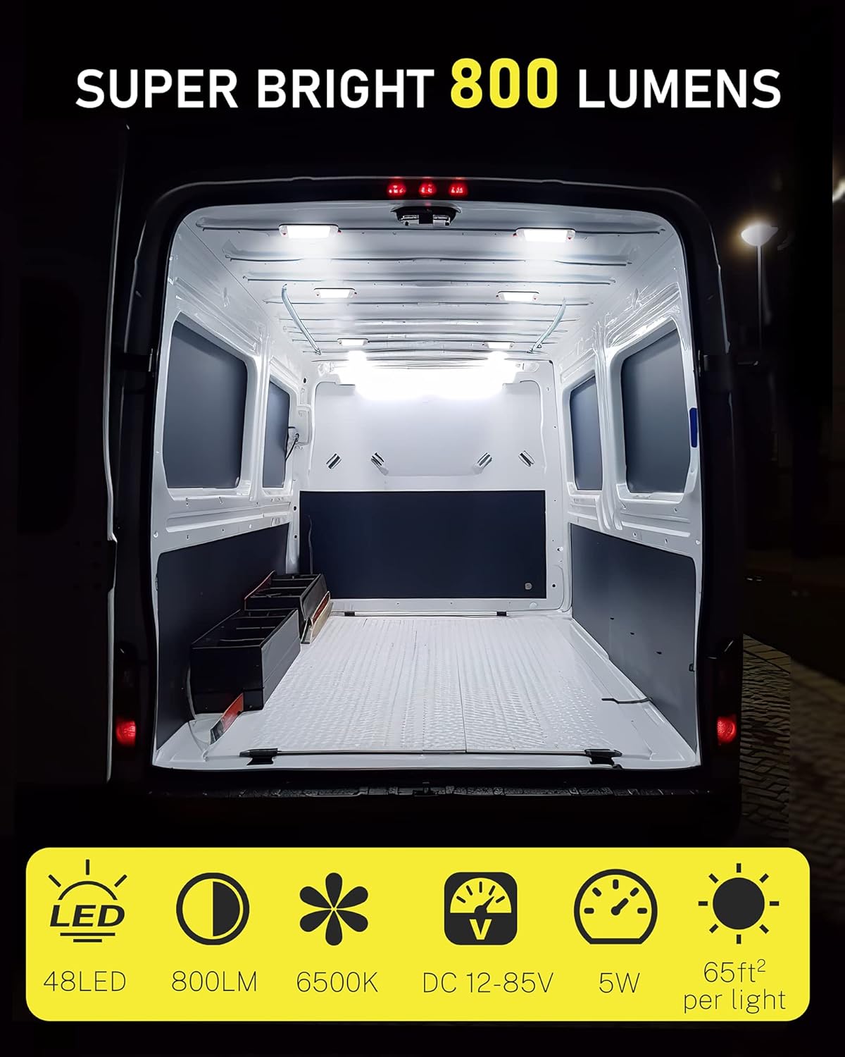 Dome Light for RV Interior, 48LED 800LM Ultra Bright 12 Volt LED White Lights, RV Ceiling Light with Switch Control, Ideal for Car Van Truck Camper Lorry Motorhome Boat(2 Pack)