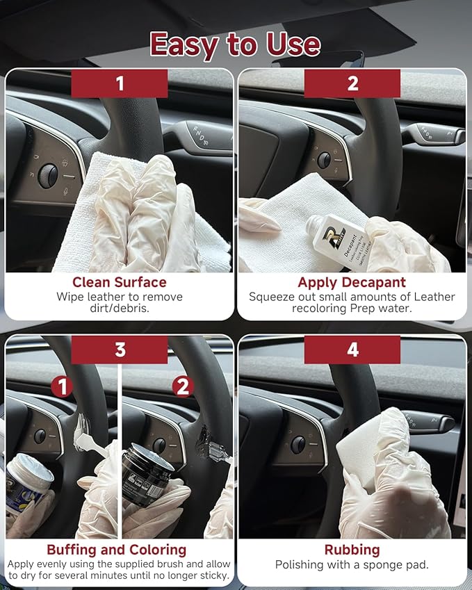 Steering Wheel Repair Kit for Tesla,8PCS Leather Scratch & Color Restorer for Model Y/3/S/X – Fix Tears, Scuffs & Worn Areas, DIY Interior Restoration Kit (Black)