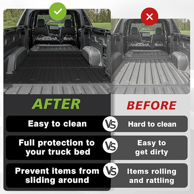 TripleAliners Truck Bed Mat Compatible with 2024 2025 2026 Chevrolet Silverado EV RST/GMC Sierra EV Denali Accessories Vehicle Perfectly Flush All Weather TPE Pickup Cargo Mat(5.9FT/70.6 inches)