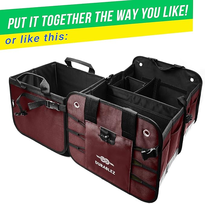 Large Car Trunk Organizer for SUV - Trunk Storage - Modular Configurable Detachable Collapsible - Minivan Truck Sedan Van - 3 Compartment XL, Cherry