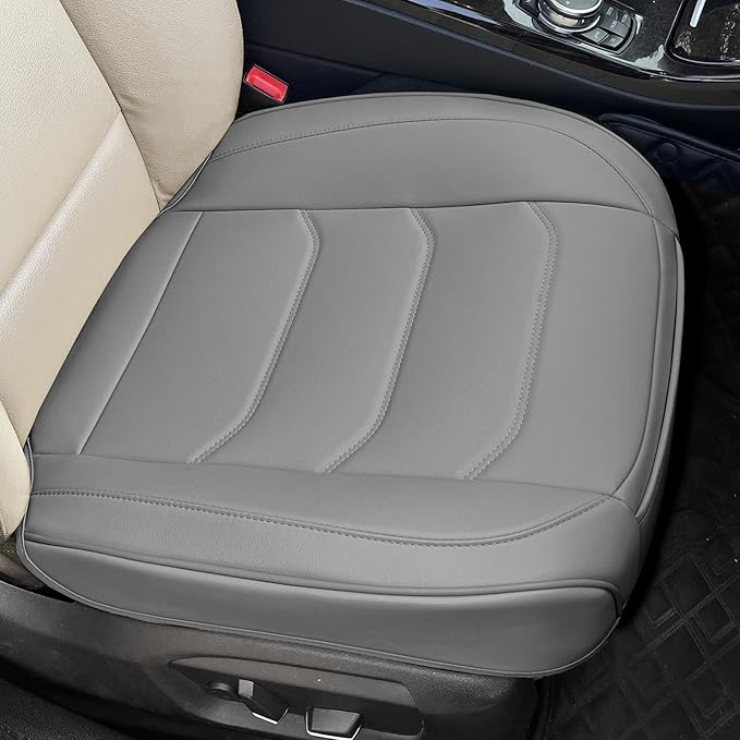 Car Seat Cover for Luxury & Comfort - PU Leather, Anti-Slip, Full Wrap Protection with Storage Pocket for Bottom Cushion - Universal Fit for 95% of Vehicles (Gray,2 Piece)