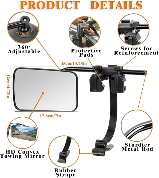 Clamp On Universal Mirror Extenders - Towing Mirror For Truck Vehicle Car Trailer Accessories, Type 3