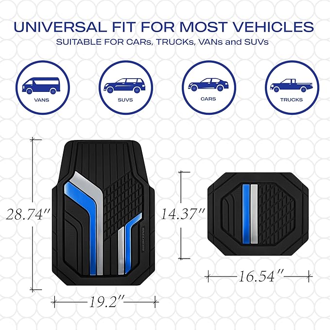Skechers Heavy Duty Rubber Car Floor Mats,Dual Color Design Floor Mats,All Weather Car Mats,Waterproof Trim To Fit Universal Floor Liner Car Accessories,Automotive Floor Mats For Cars Trucks Suvs,Blue
