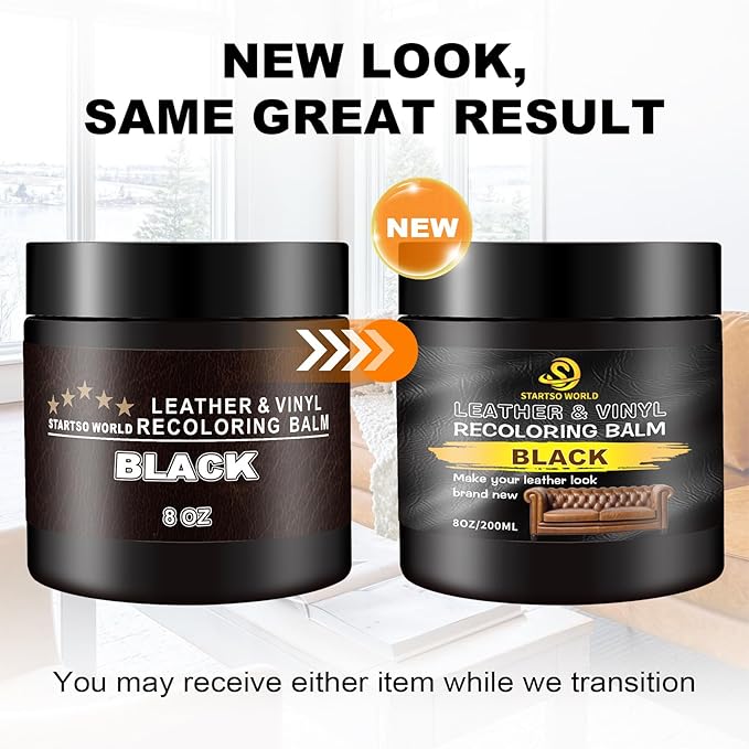 STARTSO WORLD Leather Recoloring Balm, Black Leather Repair Kit for Furniture, Leather Dye, Leather Color Restorer for Couches, Leather Couch Paint | Repair, Restore Faded & Scratched Leather
