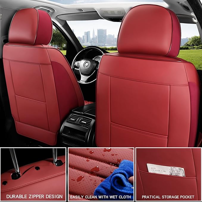 Car Seat Covers,Car Seat Protector Waterproof,Seat Covers Front Set, Car Seat Protectors,Automotive Seat Covers Fit for Most Cars Wine Red