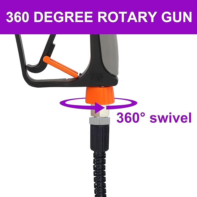 PWACCS Pressure Washer Gun with Swivel, Short Power Washer Gun with 3/8” Quick Connector, M22 14mm /15mm Fitting, 5 Pressure Washer Nozzle Tips with Holder, 5000 PSI Black