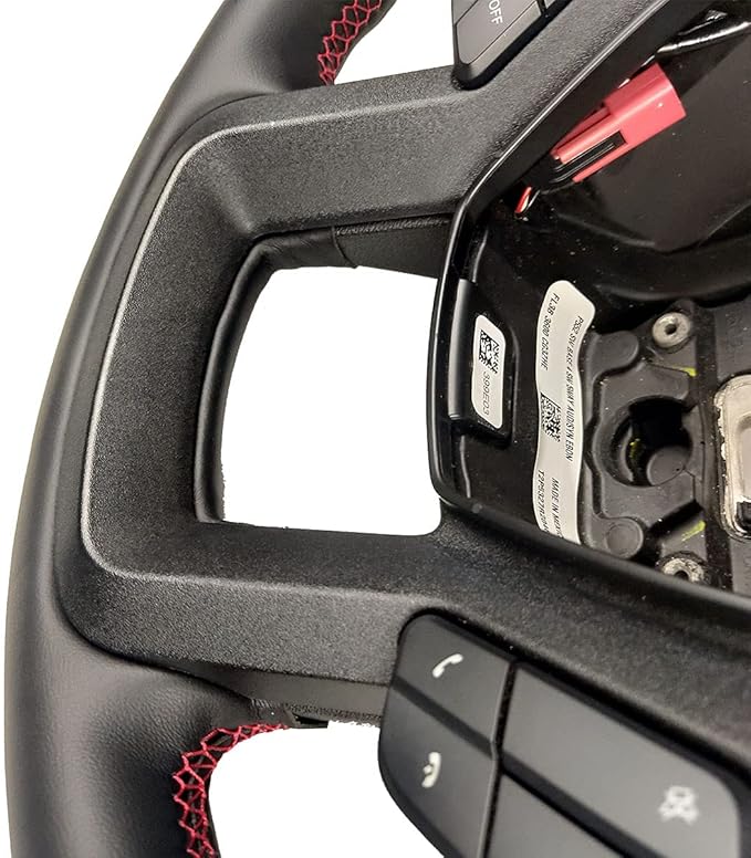 Black Side Perforated Leather Red Marker Steering Wheel Protector Cover Hand-Stitch on Wrap Fit For Ford F-150 F250 King Ranch/Lariat/XL/XLT/Limited/Platinum/Police Responder 2015-2020 (Black Leather)