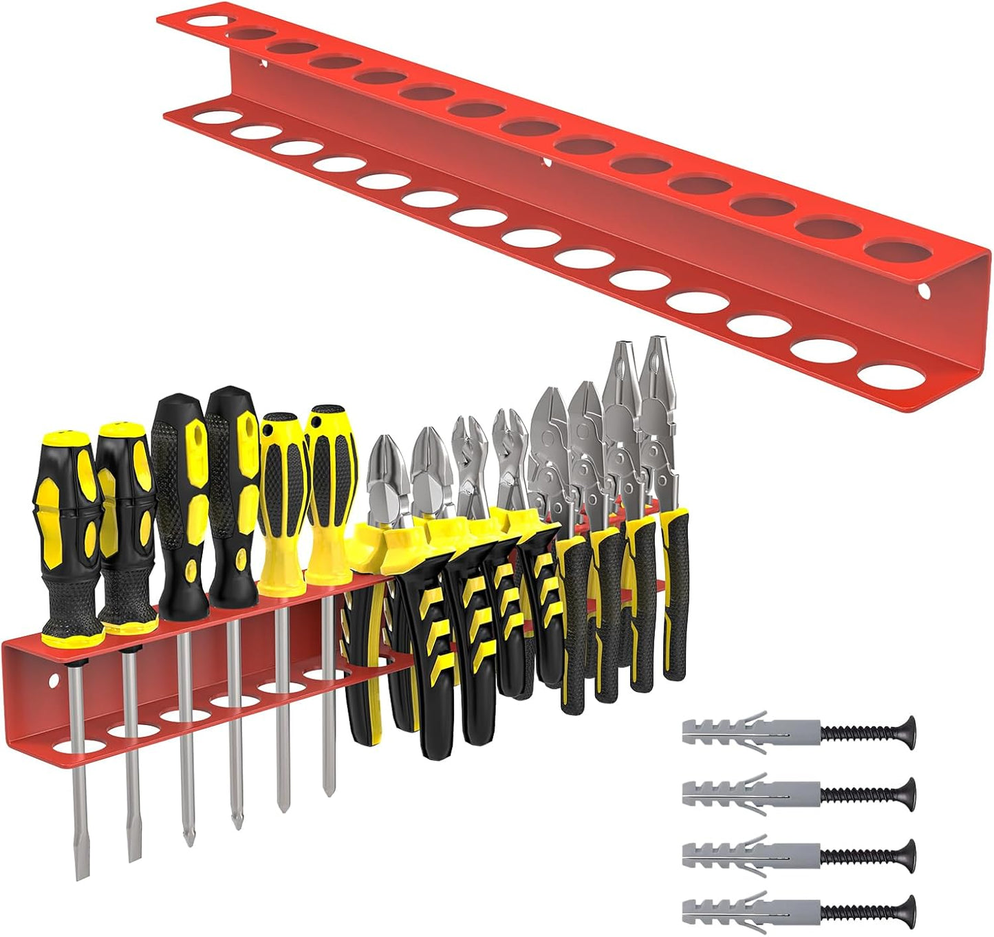 Screwdriver Plier Organizer Wall Mount, Screwdriver Rack, Metal Plier Holder Utility Tool Holder Organizers and Storage Rack for Garage Workshop Workbench Tool Chest Cart,1 Pcs, Red