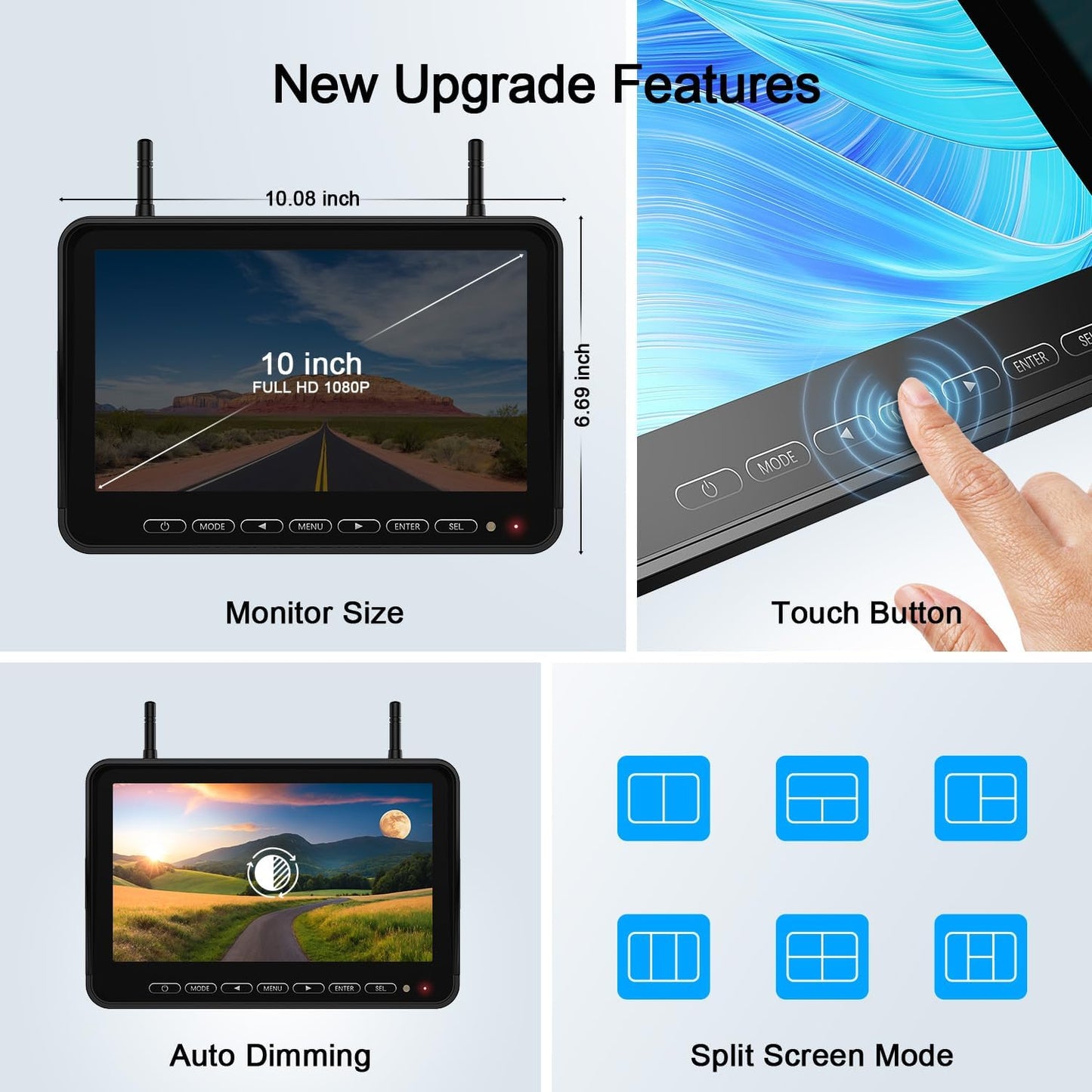 Fookoo 1080P 10" Wireless RV Backup Camera System for Furrion Pre-Wired RV Truck Trailer, 10" HD IPS Monitor & 1 Rear View Camera, IR Night Vision Recording Waterproof Plug and Play - D10Y1