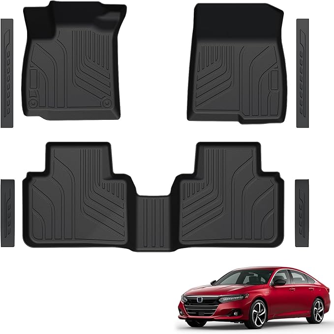 Floor Mats for Honda Accord 2018-2022 (Gas & Hybrid Models), TPE All Weather Protection Front Rear 2 Row Interior Car Floor Liners Door Sill Guards for Honda Accord Sedan Accessories