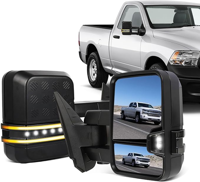 ECCPP Tow Mirrors Towing Mirrors Fit For 2007-2013 For Chevy Silverado 2007-2013 For GMC Sierra With Left Right Side Arrow Signal on Glass With Power Heated Turn Signal Light Back up lamp